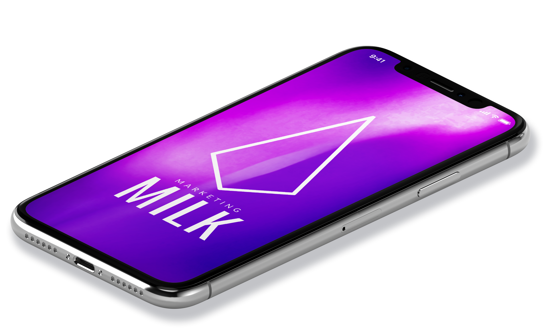 iphone with marketing milk logo on screen